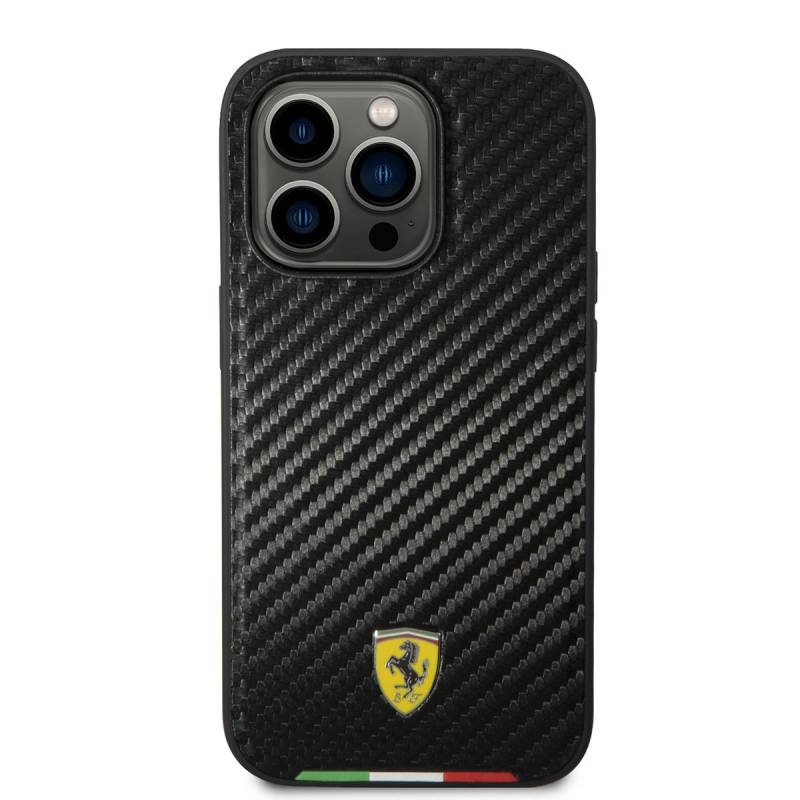 Apple iPhone 14 Pro Kılıf Ferrari Magsafe Şarj Özellikli Karbon İtalyan Bayrak Dizayn Kapak - 3