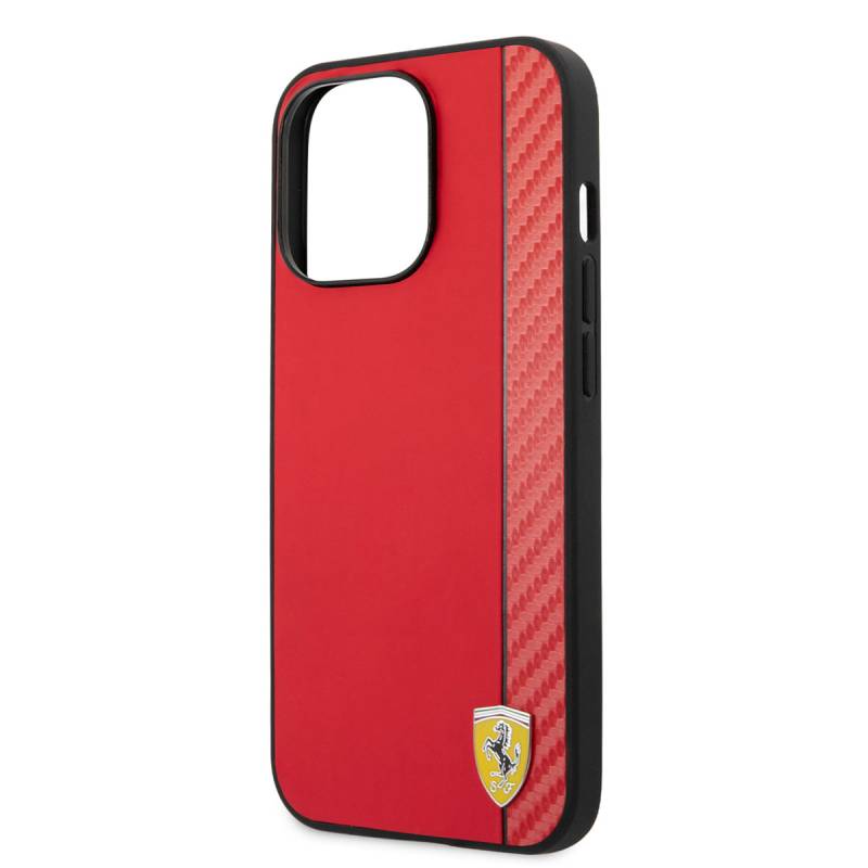 Apple iPhone 14 Pro Kılıf Ferrari Magsafe Şarj Özellikli PU Deri Karbon Şeritli Dizayn Kapak - 3