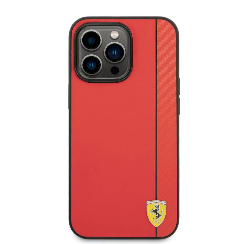 Apple iPhone 14 Pro Kılıf Ferrari Magsafe Şarj Özellikli PU Deri Karbon Şeritli Dizayn Kapak - 5