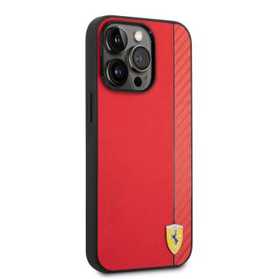 Apple iPhone 14 Pro Kılıf Ferrari Magsafe Şarj Özellikli PU Deri Karbon Şeritli Dizayn Kapak - 7