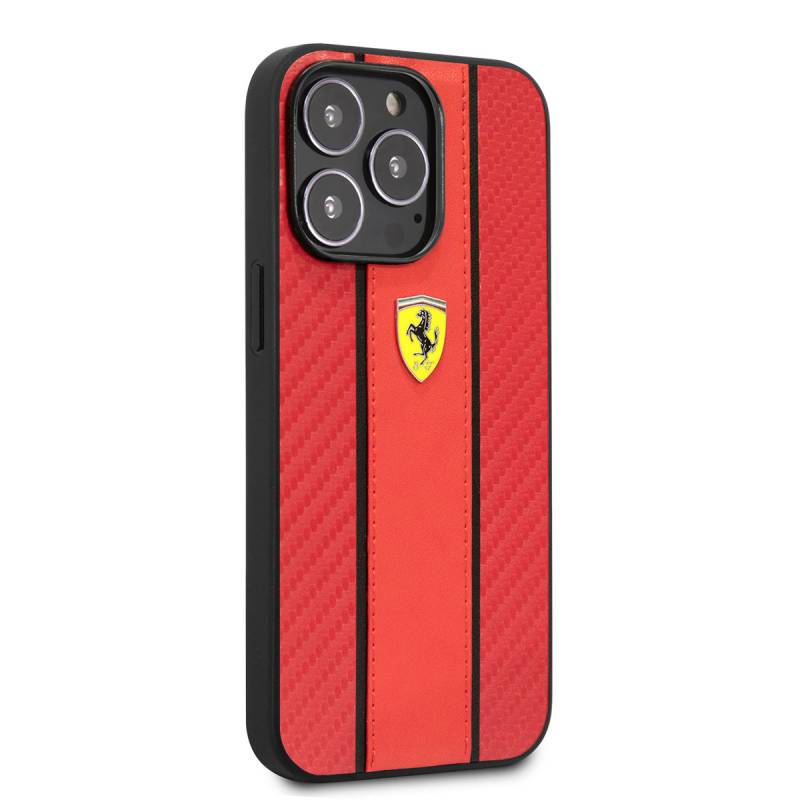 Apple iPhone 14 Pro Kılıf Ferrari PU Deri Ve Karbon Dizayn Kapak - 7