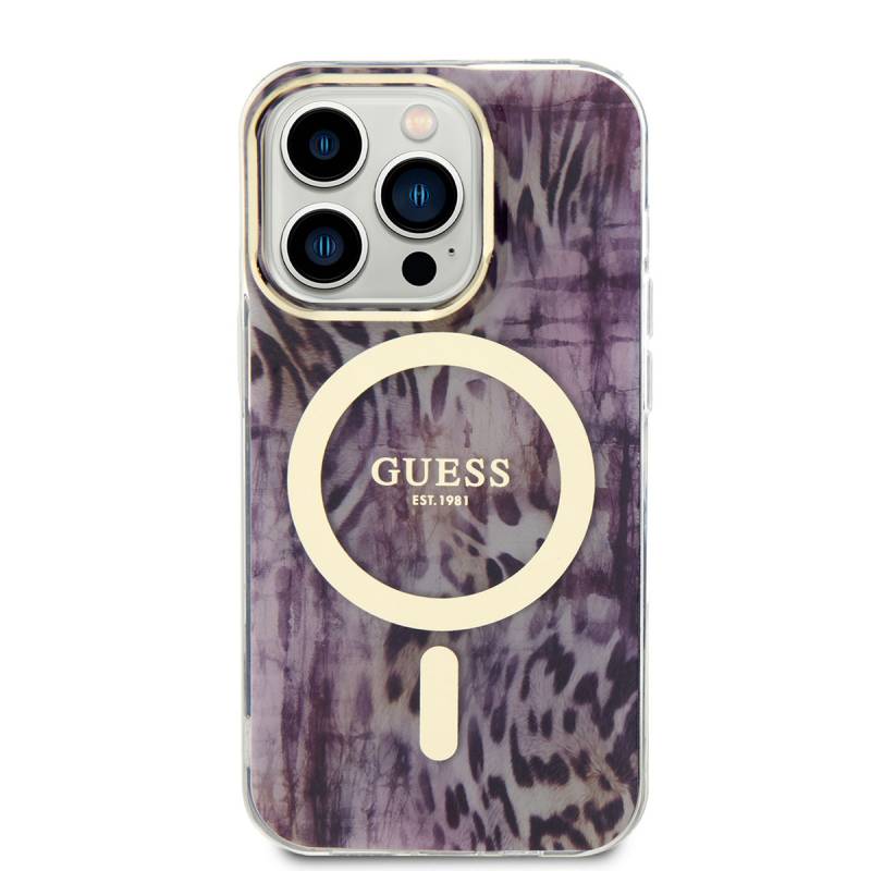 Apple iPhone 14 Pro Kılıf GUESS Magsafe Şarj Özellikli Leopar Desenli Kapak - 3