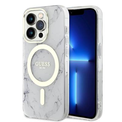 Apple iPhone 14 Pro Kılıf GUESS Magsafe Şarj Özellikli Mermer Desenli Kapak - 1