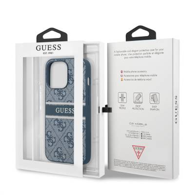 Apple iPhone 14 Pro Kılıf GUESS PU Deri Çizgili Logo Dizaynlı Kapak - 7