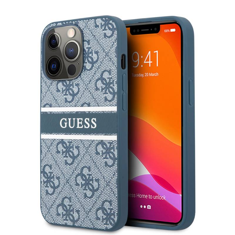 Apple iPhone 14 Pro Kılıf GUESS PU Deri Çizgili Logo Dizaynlı Kapak - 1