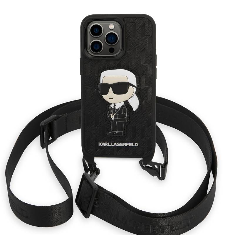 Apple iPhone 14 Pro Kılıf Karl Lagerfeld Boyun Askılı Karl Dizayn Kapak - 4