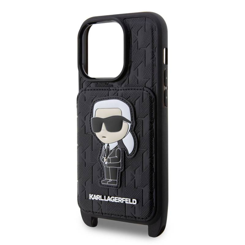 Apple iPhone 14 Pro Kılıf Karl Lagerfeld Boyun Askılı Kartlıklı Karl Dizayn Kapak - 6