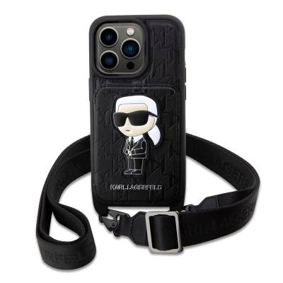 Apple iPhone 14 Pro Kılıf Karl Lagerfeld Boyun Askılı Kartlıklı Karl Dizayn Kapak - 7