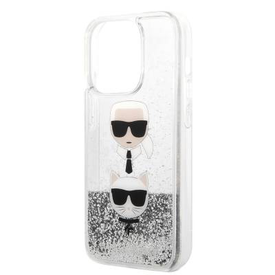 Apple iPhone 14 Pro Kılıf Karl Lagerfeld Sıvılı Simli K&C Head Dizayn Kapak - 6