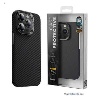 Apple iPhone 14 Pro Kılıf Magsafe Şarj Özellikli Karbon Fiber Benks MFM Lisanslı 600D Essential Kevlar Kapak - 4