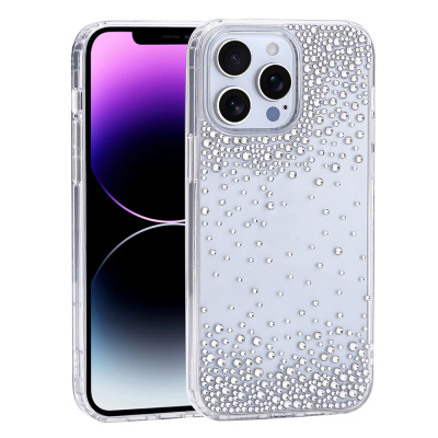 Apple iPhone 14 Pro Max Case Airbag Design Droplet Rhinestone Transparent Zore Pera Silicone Cover - 3
