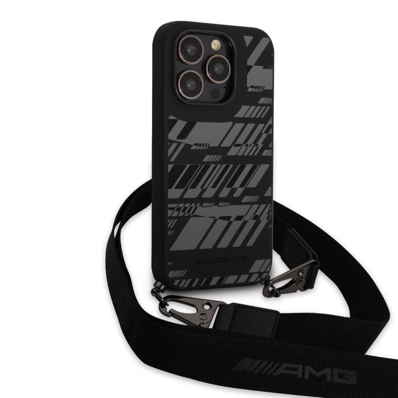 Apple iPhone 14 Pro Max Case AMG Liquid Silicone Strap Graphic Design Cover with Phone Strap - 7
