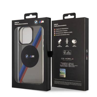 Apple iPhone 14 Pro Max Case BMW Magsafe Charging Featured Transparent 3-Color Stripe Design Cover - 3