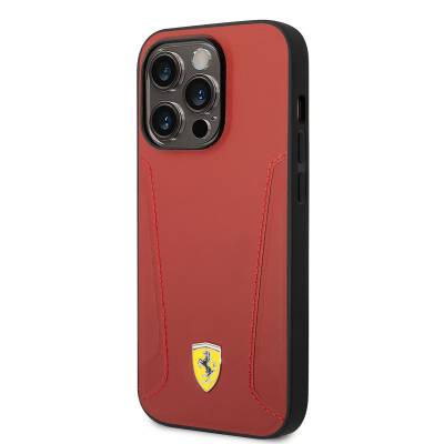 Apple iPhone 14 Pro Max Case Ferrari Magsafe Charge Featured Leather Edges Stamped Design Cover - 2