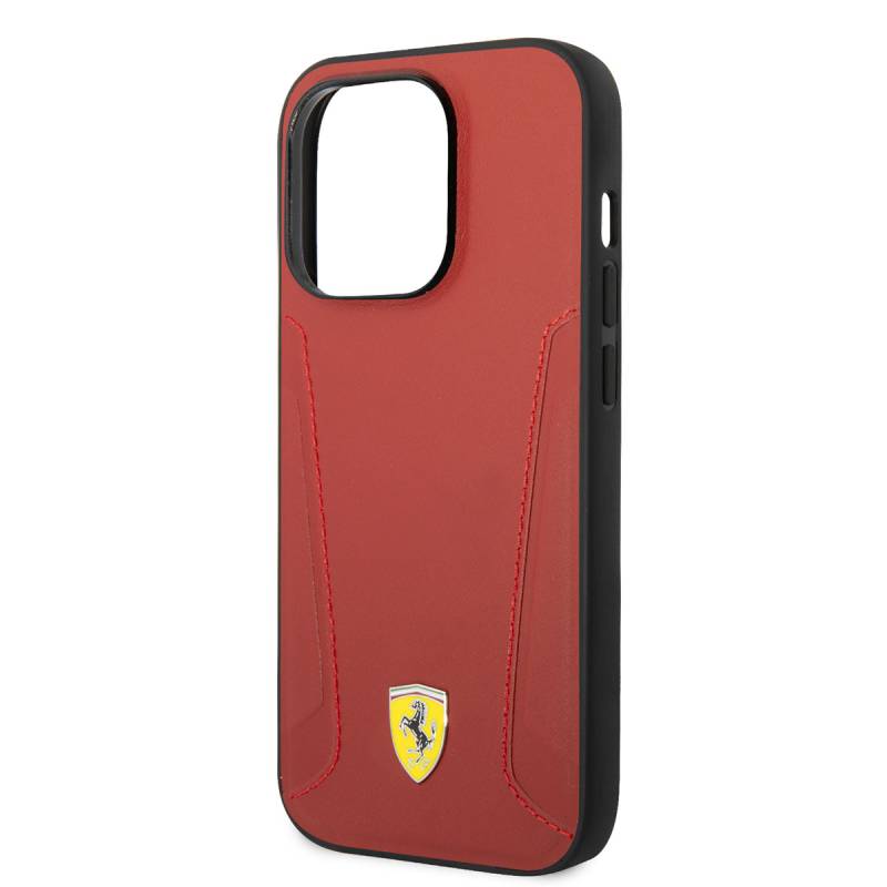 Apple iPhone 14 Pro Max Case Ferrari Magsafe Charge Featured Leather Edges Stamped Design Cover - 5