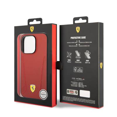 Apple iPhone 14 Pro Max Case Ferrari Magsafe Charge Featured Leather Edges Stamped Design Cover - 9