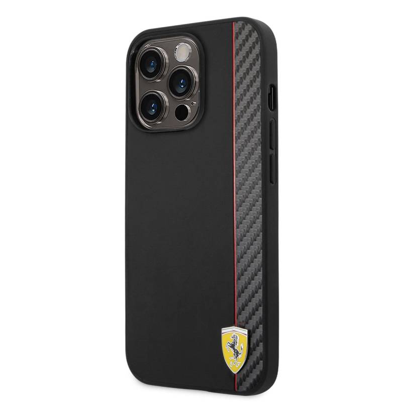Apple iPhone 14 Pro Max Case Ferrari Magsafe Charging Featured Pu Leather And Carbon Striped Design Cover - 2
