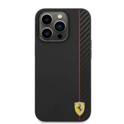 Apple iPhone 14 Pro Max Case Ferrari Magsafe Charging Featured Pu Leather And Carbon Striped Design Cover - 3