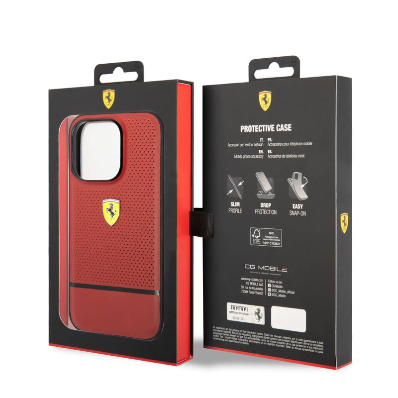 Apple iPhone 14 Pro Max Case Ferrari Original Licensed Leather Perforated and Striped Design Cover - 3