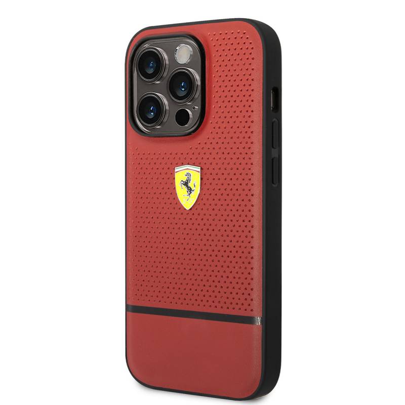 Apple iPhone 14 Pro Max Case Ferrari Original Licensed Leather Perforated and Striped Design Cover - 4