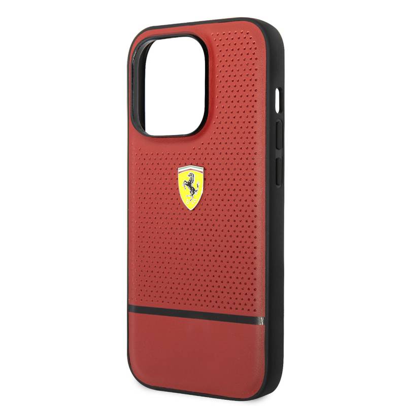 Apple iPhone 14 Pro Max Case Ferrari Original Licensed Leather Perforated and Striped Design Cover - 7