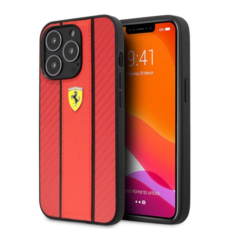 Apple iPhone 14 Pro Max Case Ferrari PU Leather And Carbon Design Cover - 1