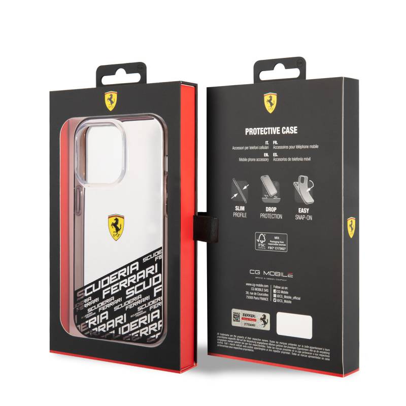 Apple iPhone 14 Pro Max Case Ferrari Transparent Bottom Printed Design Cover - 4