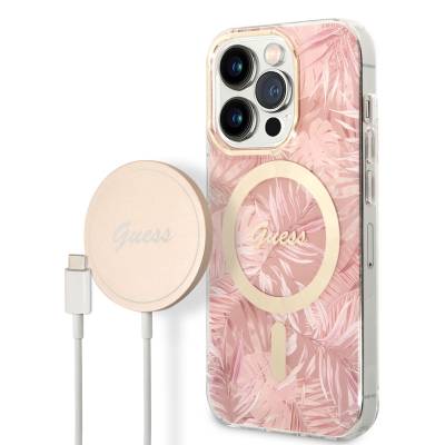 Apple iPhone 14 Pro Max Case GUESS Leaf Pattern Magsafe Charge Wired Cover with Magsafe Charging Feature - 1