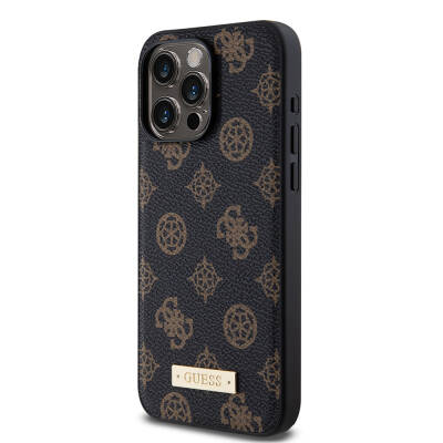 Apple iPhone 14 Pro Max Case Guess Magsafe Charging Featured PU Leather Patterned Metal Plate Logo Cover - 2