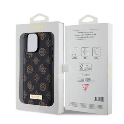 Apple iPhone 14 Pro Max Case Guess Magsafe Charging Featured PU Leather Patterned Metal Plate Logo Cover - 7