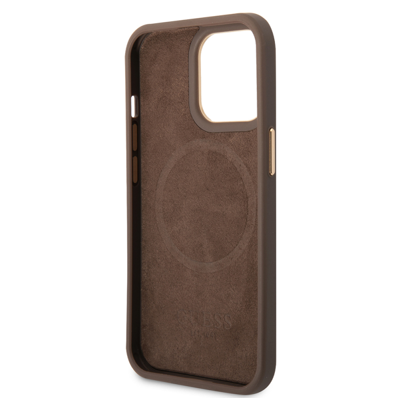Apple iPhone 14 Pro Max Case Guess Original Licensed M-safe Charging Feature 4G Patterned PU Metal Plate Classic Logo Cover - 14