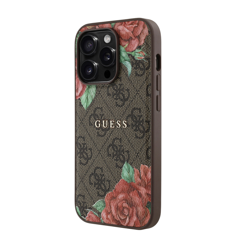 Apple iPhone 14 Pro Max Case Guess Original Licensed Magsafe Charging Feature Rose Printed 4G Patterned Text Logo Cover - 4