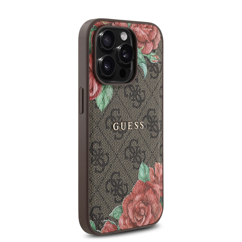 Apple iPhone 14 Pro Max Case Guess Original Licensed Magsafe Charging Feature Rose Printed 4G Patterned Text Logo Cover - 6