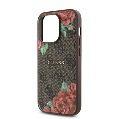 Apple iPhone 14 Pro Max Case Guess Original Licensed Magsafe Charging Feature Rose Printed 4G Patterned Text Logo Cover - 8