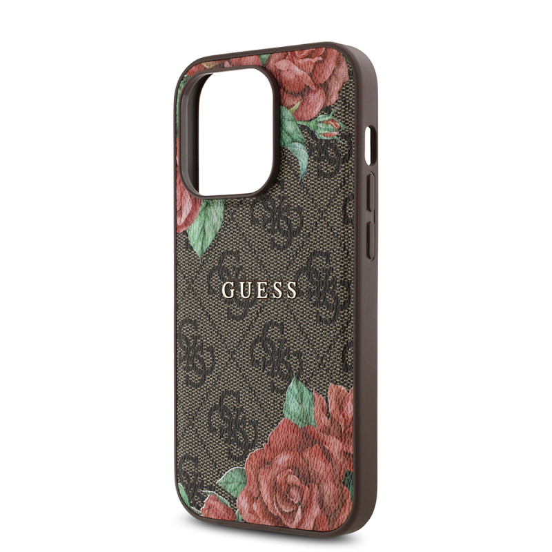 Apple iPhone 14 Pro Max Case Guess Original Licensed Magsafe Charging Feature Rose Printed 4G Patterned Text Logo Cover - 8