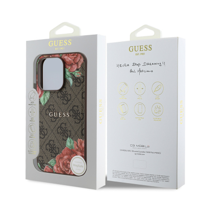 Apple iPhone 14 Pro Max Case Guess Original Licensed Magsafe Charging Feature Rose Printed 4G Patterned Text Logo Cover - 10