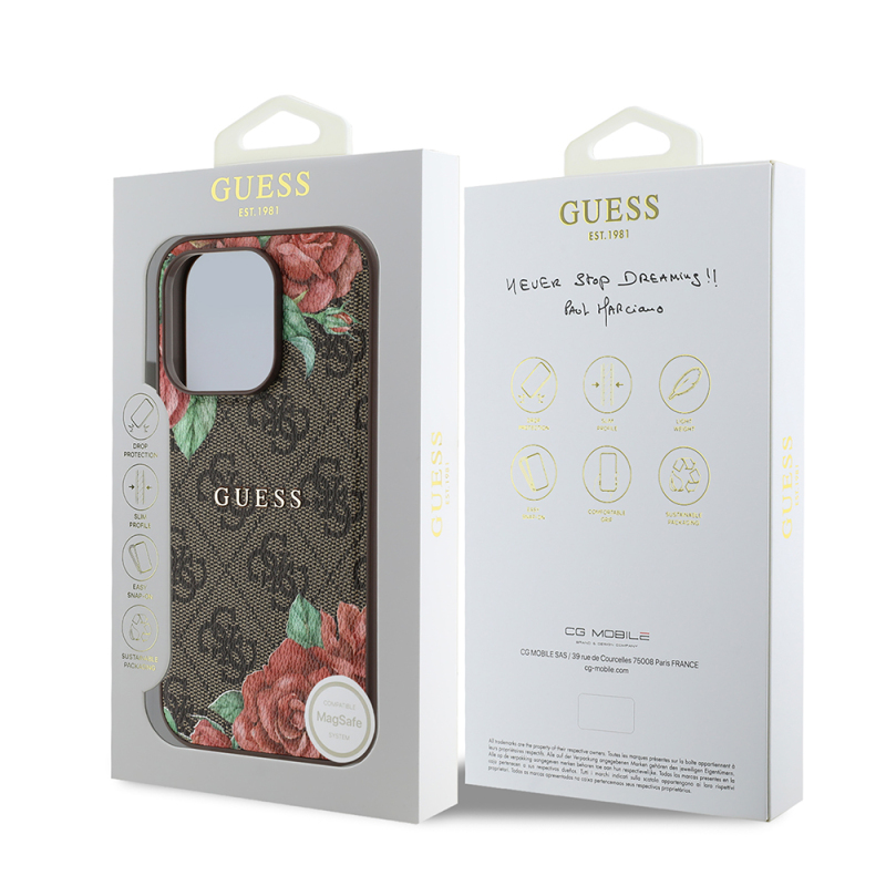 Apple iPhone 14 Pro Max Case Guess Original Licensed Magsafe Charging Feature Rose Printed 4G Patterned Text Logo Cover - 10