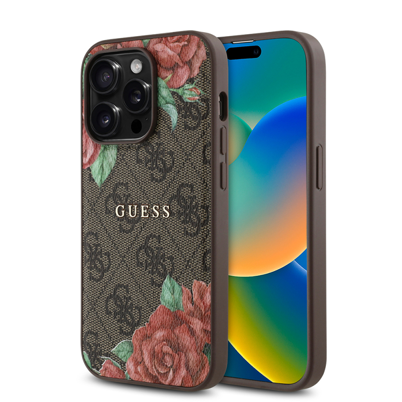Apple iPhone 14 Pro Max Case Guess Original Licensed Magsafe Charging Feature Rose Printed 4G Patterned Text Logo Cover - 2