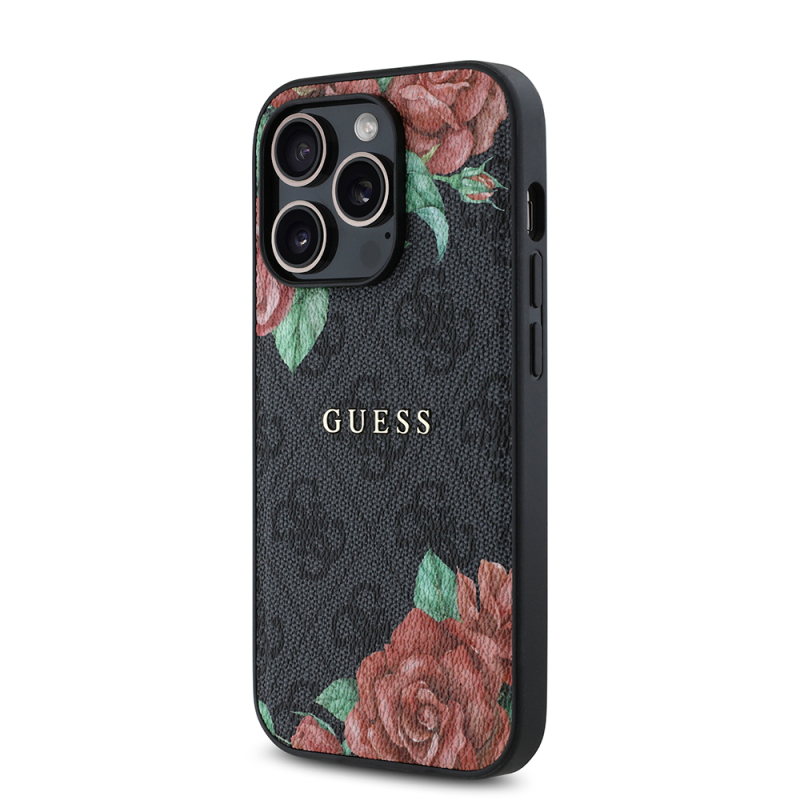Apple iPhone 14 Pro Max Case Guess Original Licensed Magsafe Charging Feature Rose Printed 4G Patterned Text Logo Cover - 11