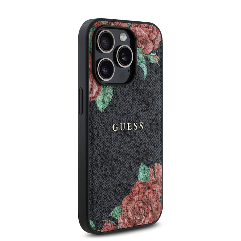 Apple iPhone 14 Pro Max Case Guess Original Licensed Magsafe Charging Feature Rose Printed 4G Patterned Text Logo Cover - 13