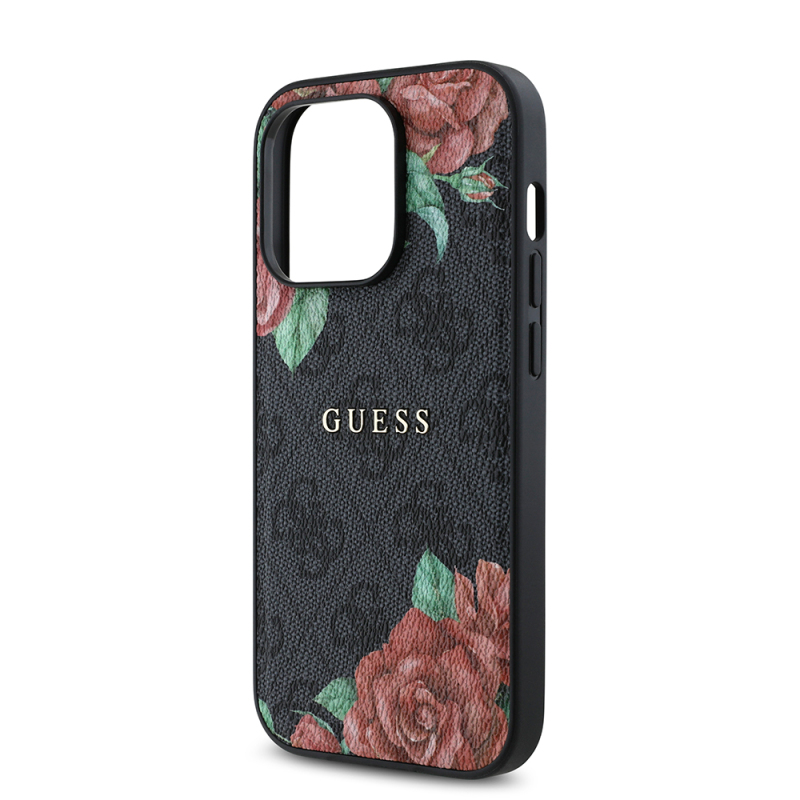Apple iPhone 14 Pro Max Case Guess Original Licensed Magsafe Charging Feature Rose Printed 4G Patterned Text Logo Cover - 15