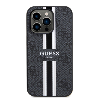 Apple iPhone 14 Pro Max Case Guess Original Licensed Magsafe Charging Featured 4G Strip Design Printed Cover - 6