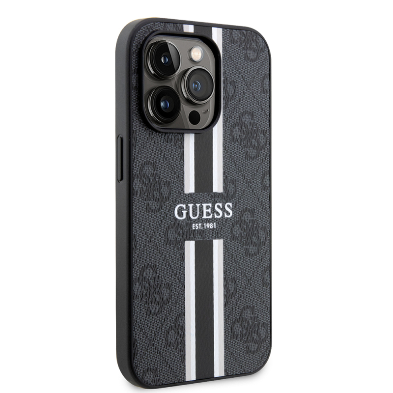 Apple iPhone 14 Pro Max Case Guess Original Licensed Magsafe Charging Featured 4G Strip Design Printed Cover - 7