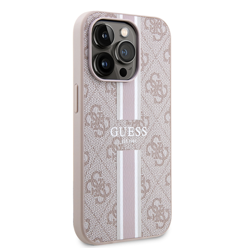 Apple iPhone 14 Pro Max Case Guess Original Licensed Magsafe Charging Featured 4G Strip Design Printed Cover - 14