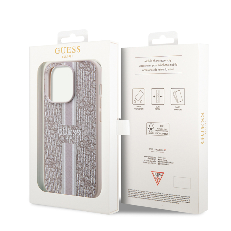 Apple iPhone 14 Pro Max Case Guess Original Licensed Magsafe Charging Featured 4G Strip Design Printed Cover - 18