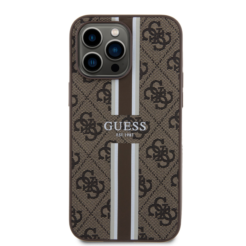 Apple iPhone 14 Pro Max Case Guess Original Licensed Magsafe Charging Featured 4G Strip Design Printed Cover - 21