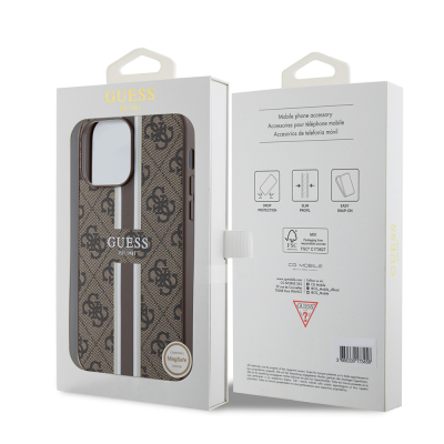 Apple iPhone 14 Pro Max Case Guess Original Licensed Magsafe Charging Featured 4G Strip Design Printed Cover - 26