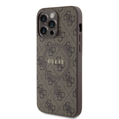 Apple iPhone 14 Pro Max Case Guess Original Licensed Magsafe Charging Featured PU Ring 4G Patterned Text Logo Cover - 18