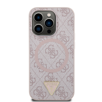 Apple iPhone 14 Pro Max Case Guess Original Licensed Magsafe Charging Featured PU Triangle Logo 4G Patterned Cover - 13