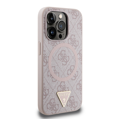 Apple iPhone 14 Pro Max Case Guess Original Licensed Magsafe Charging Featured PU Triangle Logo 4G Patterned Cover - 14